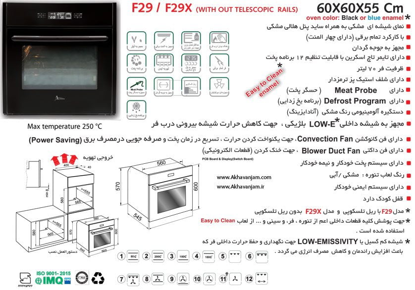 مشخصات فنی فر توکار برقی کد F29X اخوان 